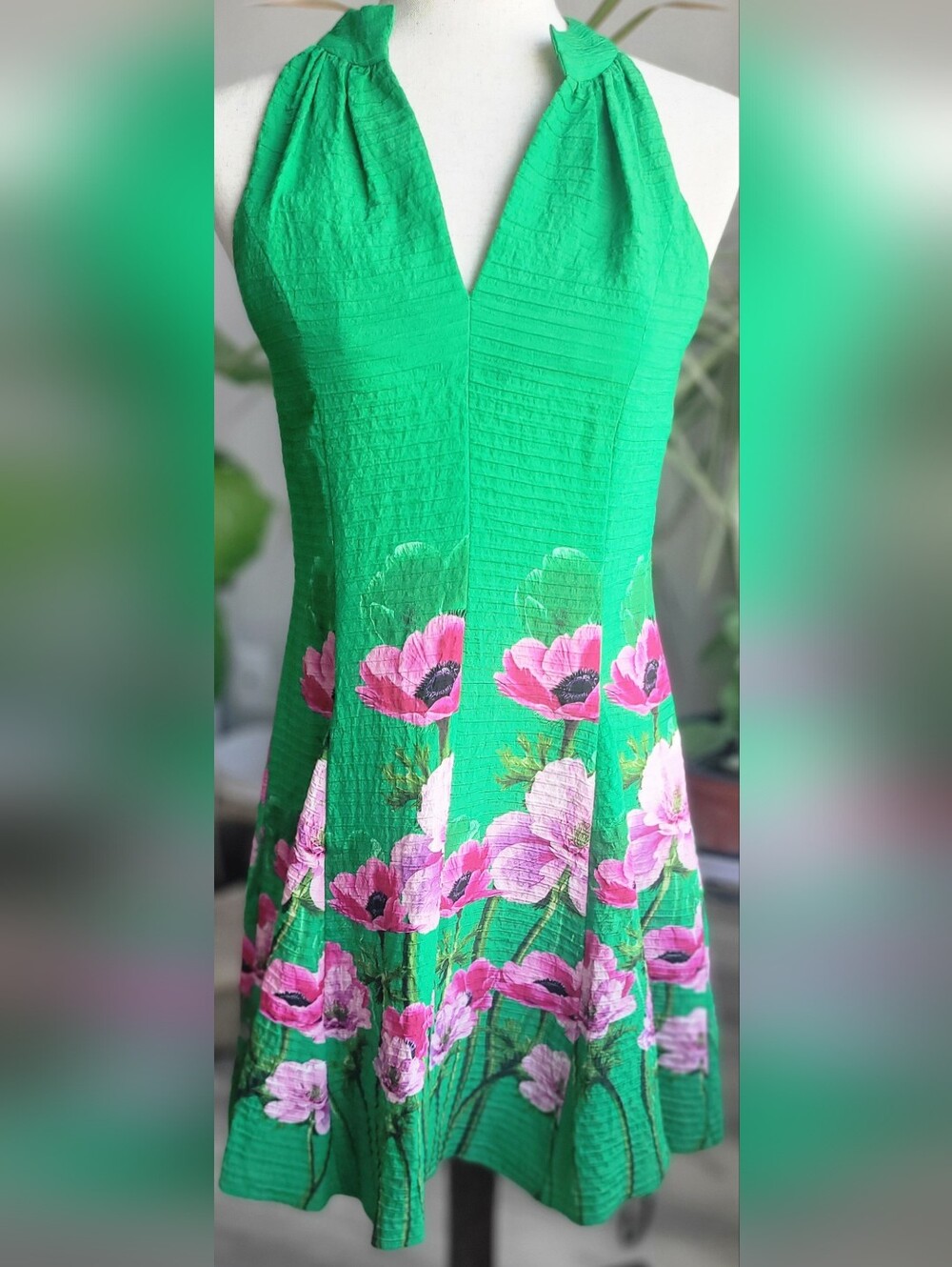 NWOT Violet Weekend Floral Halter Dress - Vibrant Green & Pink - Size Small